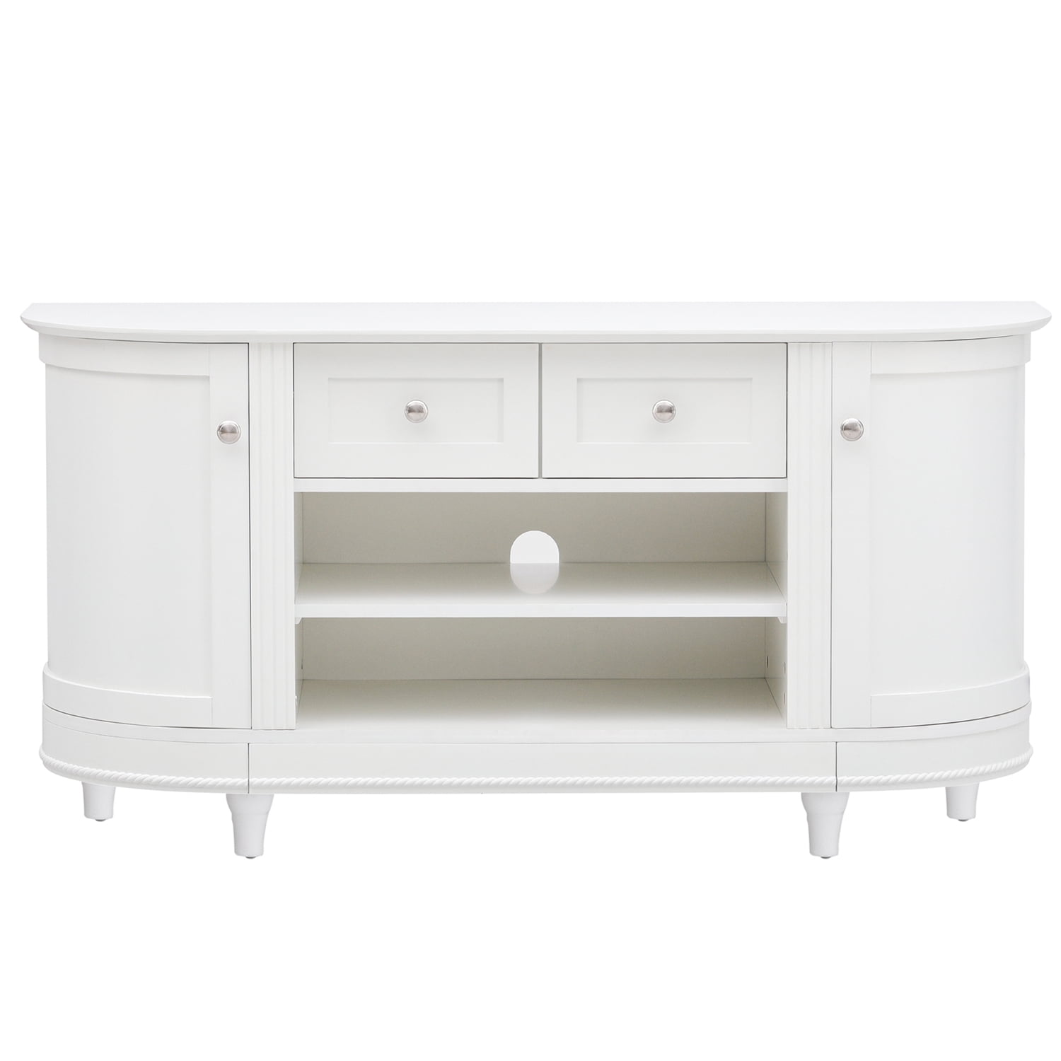 Kadyn TV Stand, Modern Entertainment Center with 2 Curved Doors, Adjustable Panels and Open Style Cabinet, MDF TV Cabinet for TV up to 46", White