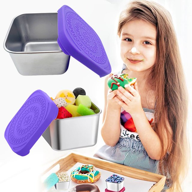 Snack Box Leakproof Small Containers With Silicone Lids Stackable Snack Pots For Kids Stainless Snack Containers Lunch Box For Kids School