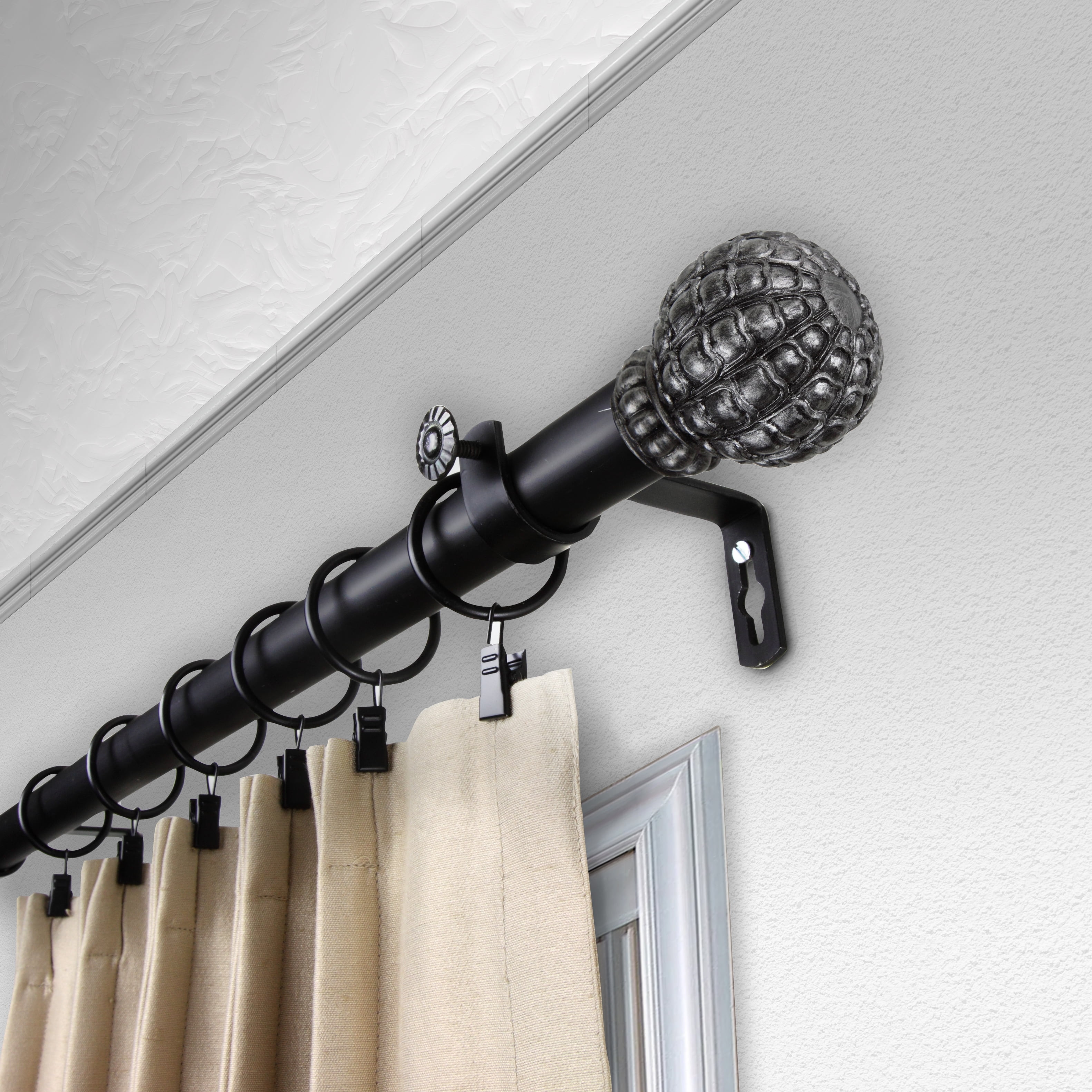 1" Dia Adjustable Joline Curtain Rod 160-240 inch - Black