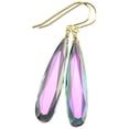thumbnail image 3 of 14k Gold Mystic Simulated Topaz Earrings Long Narrow Faceted Teardrops Simple Drops 2 Inch, 3 of 3