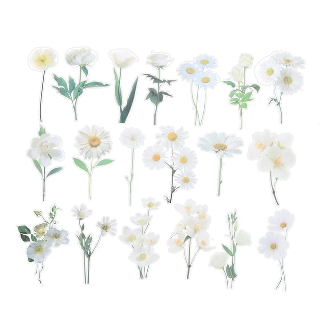 Pegatinas de flores de margaritas blancas transparentes de Uxcell, calcomanías de flores claras de PET, paquete de 40