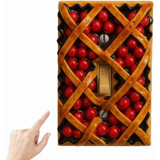HaoXun Adorable Pie-Style Light Switchplate Cover - Hand-Painted Home Decor with Cute Cherry Pattern for Kitchen, Nursery & Office Wall