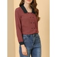 thumbnail image 5 of Allegra K Women's Contrast Peter Pan Collar Gingham Long Sleeve Button Front Shirt, 5 of 6