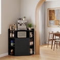 thumbnail image 3 of VECELO Corner Storage Cabinet with Charging Station, 34" H Corner Shelf with Barn Door & Adjustable Shelves, Space Saving Bookshelf for Bedroom, Living Room, Black, 3 of 11
