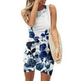thumbnail image 2 of VSSSJ Women's Summer Sleeveless Ruched Bodycon Irregular Hem Mini Dresses Slim Fit Round Neck Casual Floral Printed Tank Dress, 2 of 5