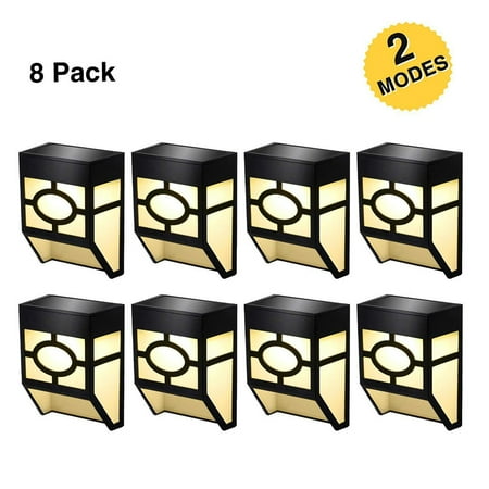 

Solar Wall Lights Outdoor - Wireless Led Waterproof Security Lighting for Fence Deck Landscape Patio Front Door Wall Stair Yard and Driveway Path - Warm/Color Changing - 8 Pack