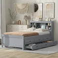 thumbnail image 2 of Twin Size Platform Bed with Storage Headboard, USB, Twin Size Trundle and 3 Drawers, Gray, 2 of 9