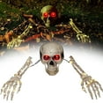thumbnail image 3 of YANHAIGONG Halloween Skeleton Yard Decoration,Realistic Halloween Graveyard Garden Outdoor Decorations,LED Lighted Skull & 2 Arms Stakes Bone for Party Yard Halloween Decor, 3 of 9