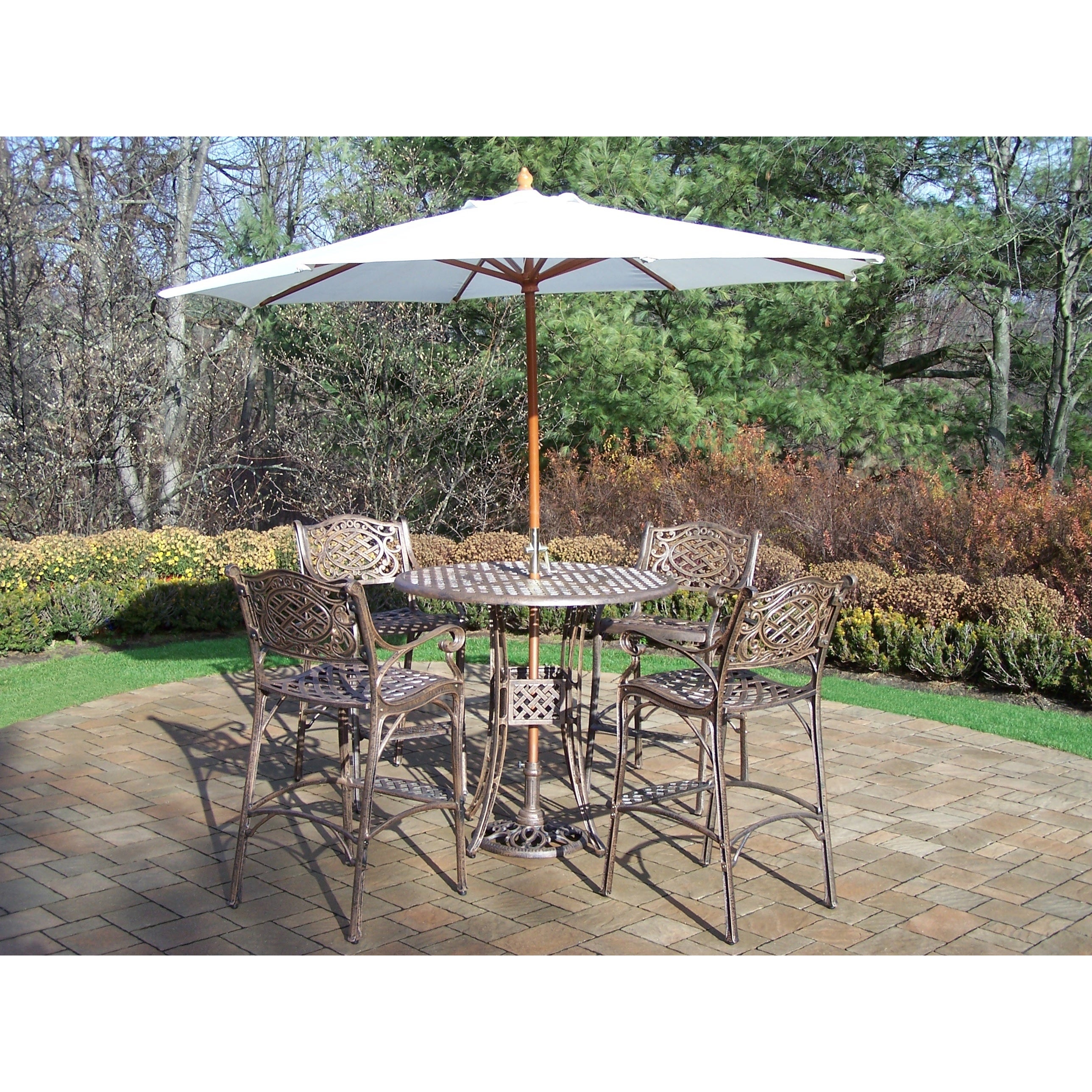 Oakland Living Corporation Merit Cast Aluminum Bar Height Dining Set With 9 Ft White Umbrella Walmart Com Walmart Com