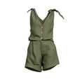thumbnail image 4 of Mifsaly Linen Two Piece Set Women Tie Strap Sleeveless V-Neck Button Down Tops and High Waist Shorts Lightweight Casual Summer Travel Beach Outfits Army Green,M, 4 of 6