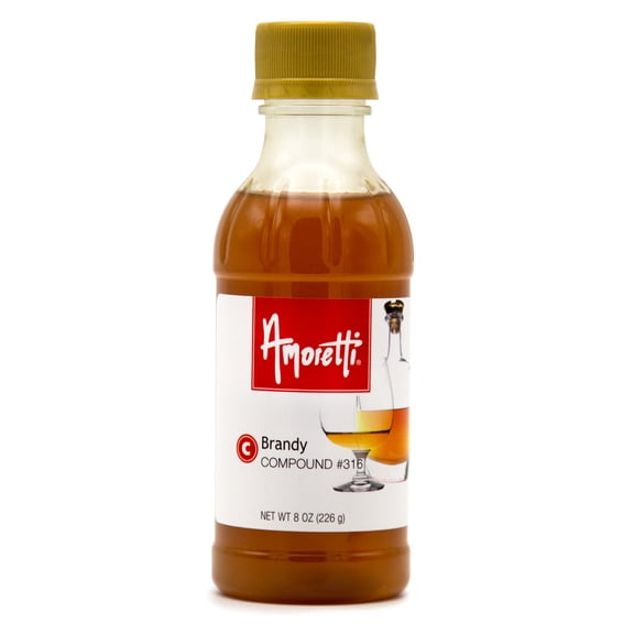 Amoretti - Brandy Compound 8 oz - Natural Flavors, Shelf Stable Even After Opening, Certified Kosher, TTB Approved, Perfect for Baking Applications & Beverages