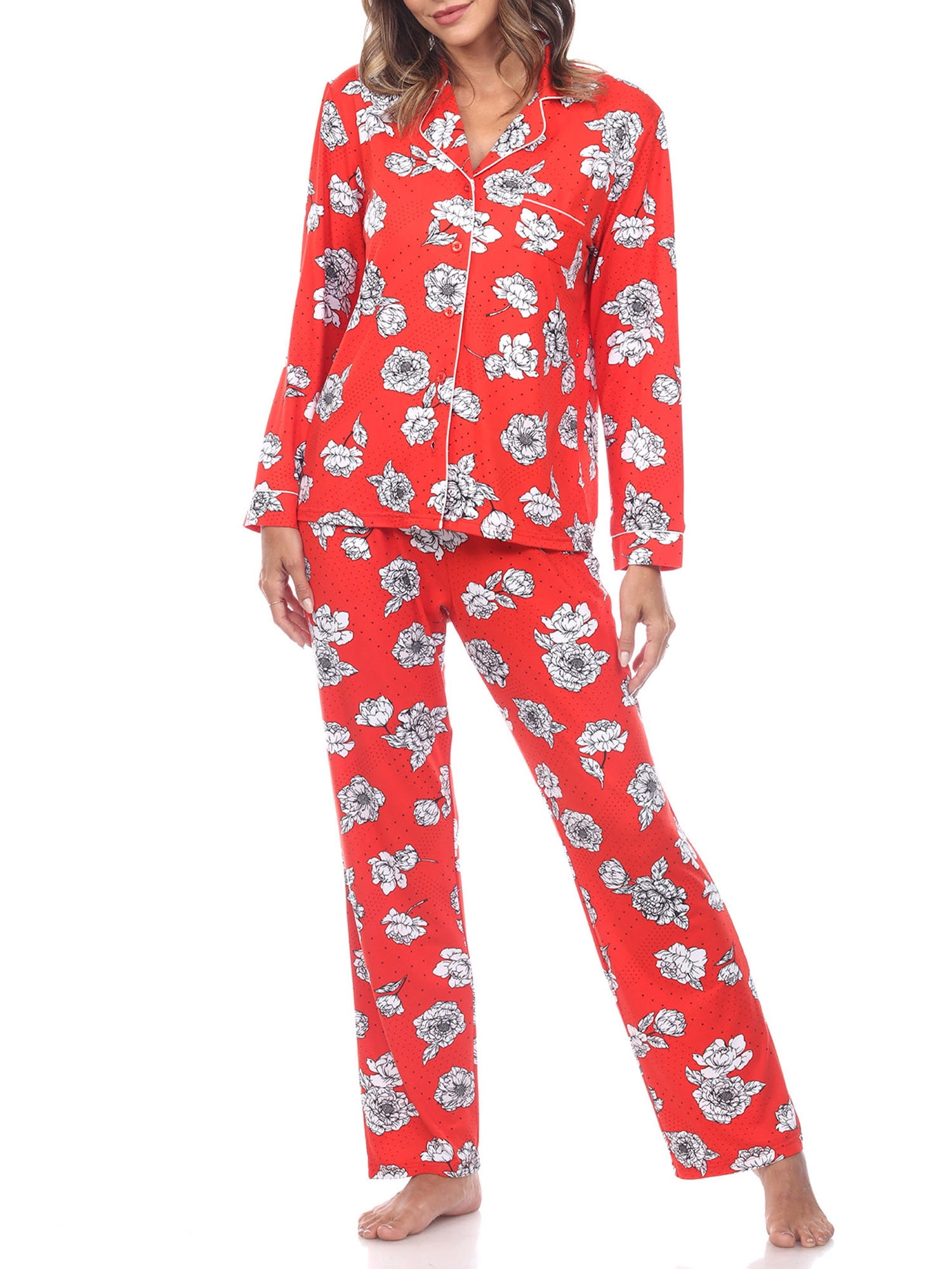 White Mark Women's Long Sleeve & Pants Floral Pajama Set