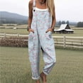 thumbnail image 2 of Women's Vintage Floral Overalls, Cotton Boho Casual Floral Bib Jumpsuit, Summer Baggy Adjustable Strap Romper, Adjustable Strap Casual Overall Pants with Pockets, Beach Vacation,Hot Pink4XL, 2 of 6