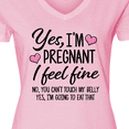 thumbnail image 4 of Inktastic Yes I'm Pregnant I Feel Fine No You Cant Touch My Belly Women's V-Neck T-Shirt, 4 of 5