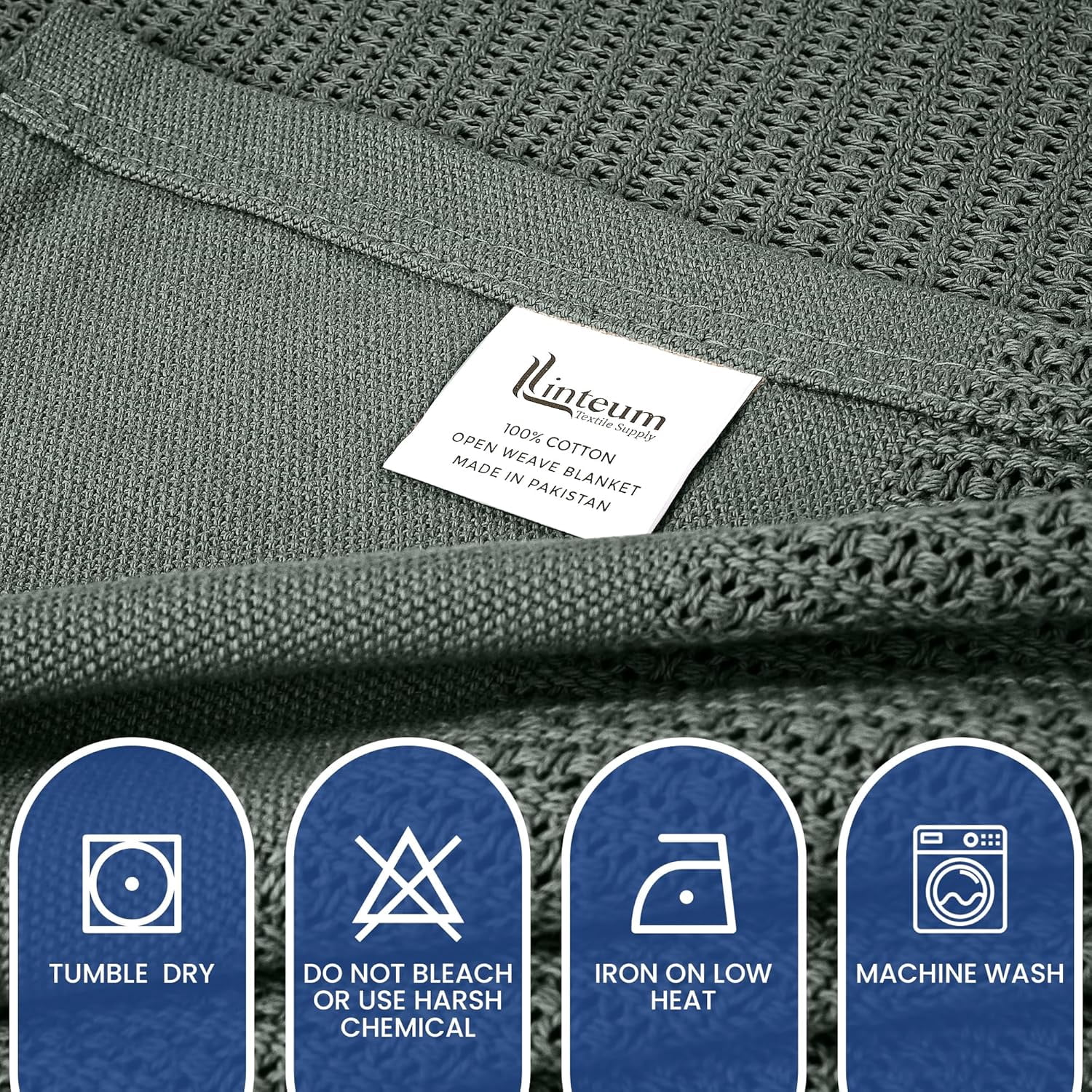 Linteum Textile 100% Cotton Leno Weave Blanket (Charcoal Grey, Twin) 66x90 Inches
