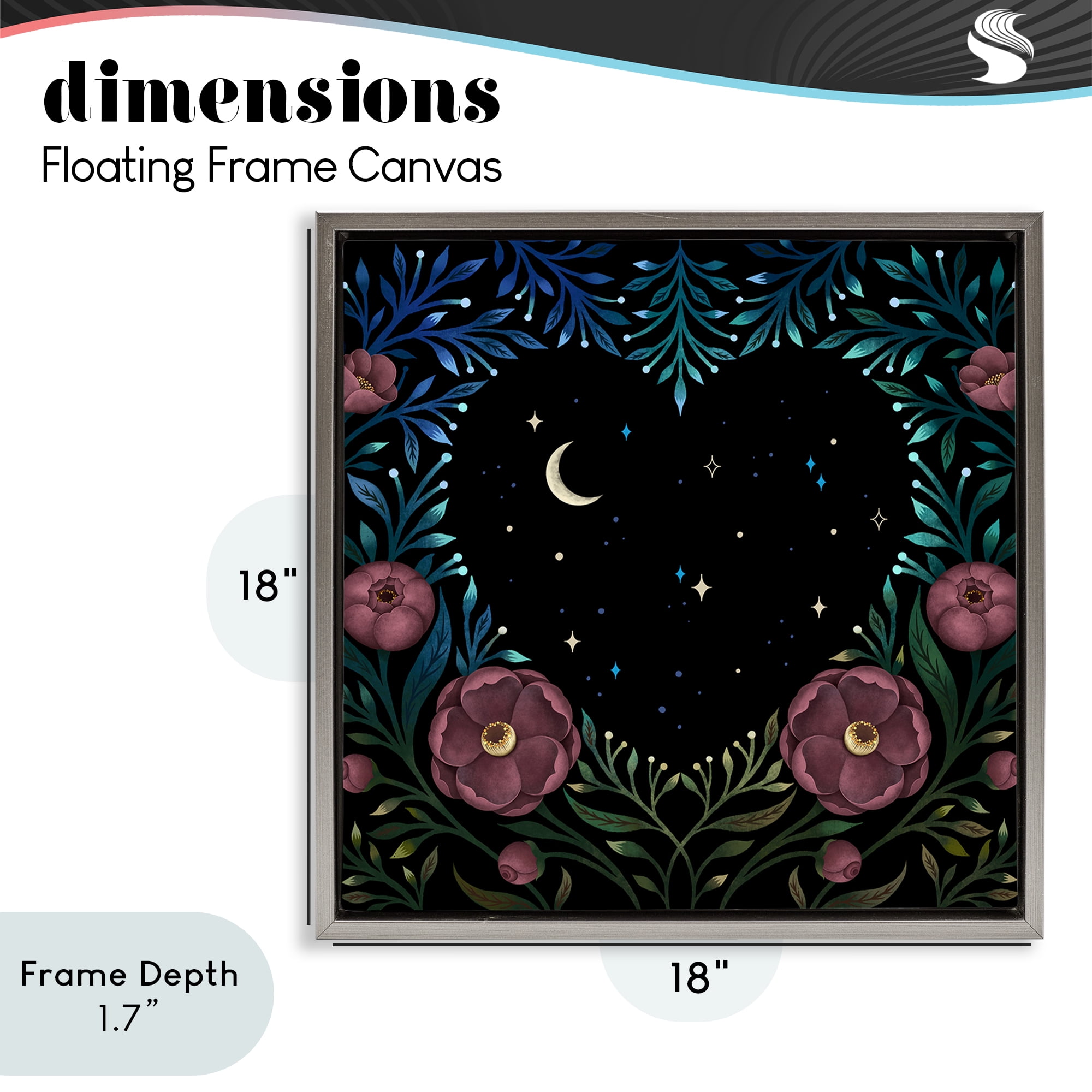 Stupell Industries Heart Night Sky Garden Gray Framed Floater Canvas Wall Art, design by Episodic Drawings
