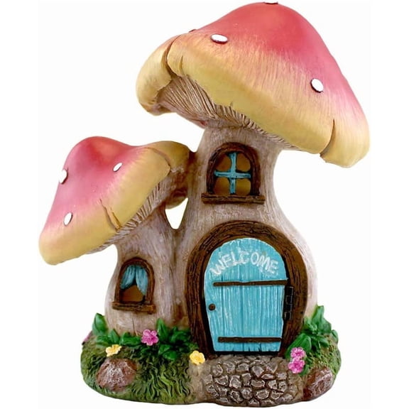 Fairy Garden Miniature Mushroom House with Working Door - 6 Inch Wooden Fairy Garden Home with Detailed Mushroom Design