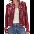 thumbnail image 2 of Chaqueta de Terciopelo de Larga de Color Liso para Mujer, Abrigo Corto Informal con Hebilla y Bolsillos. Vino Tinto L, 2 of 5