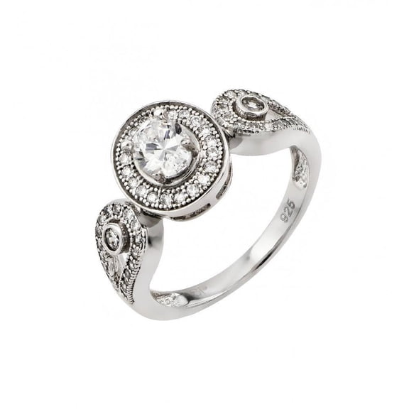 Rhodium Plated Sterling Silver 925 Clear Round Ring Vintage Band White CZ Jewelry Female Size 8
