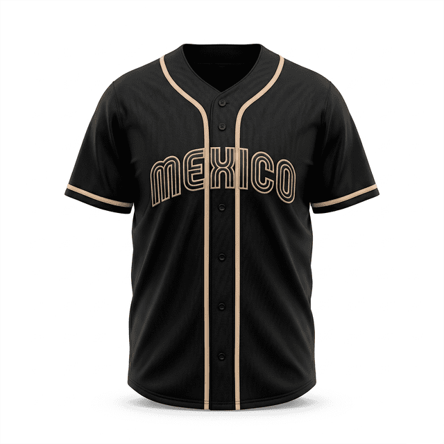 Casaca Jersey Béisbol México Bordado Colores Verde Negro Rojo Diseño Clásico Botones Cuello Redondo