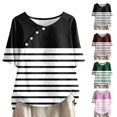 thumbnail image 1 of Fiudx Ofertas de La Semana Top de Manga Corta con Cuello Redondo y Botones de Lino con Estampado Informal para Mujer, 1 of 5