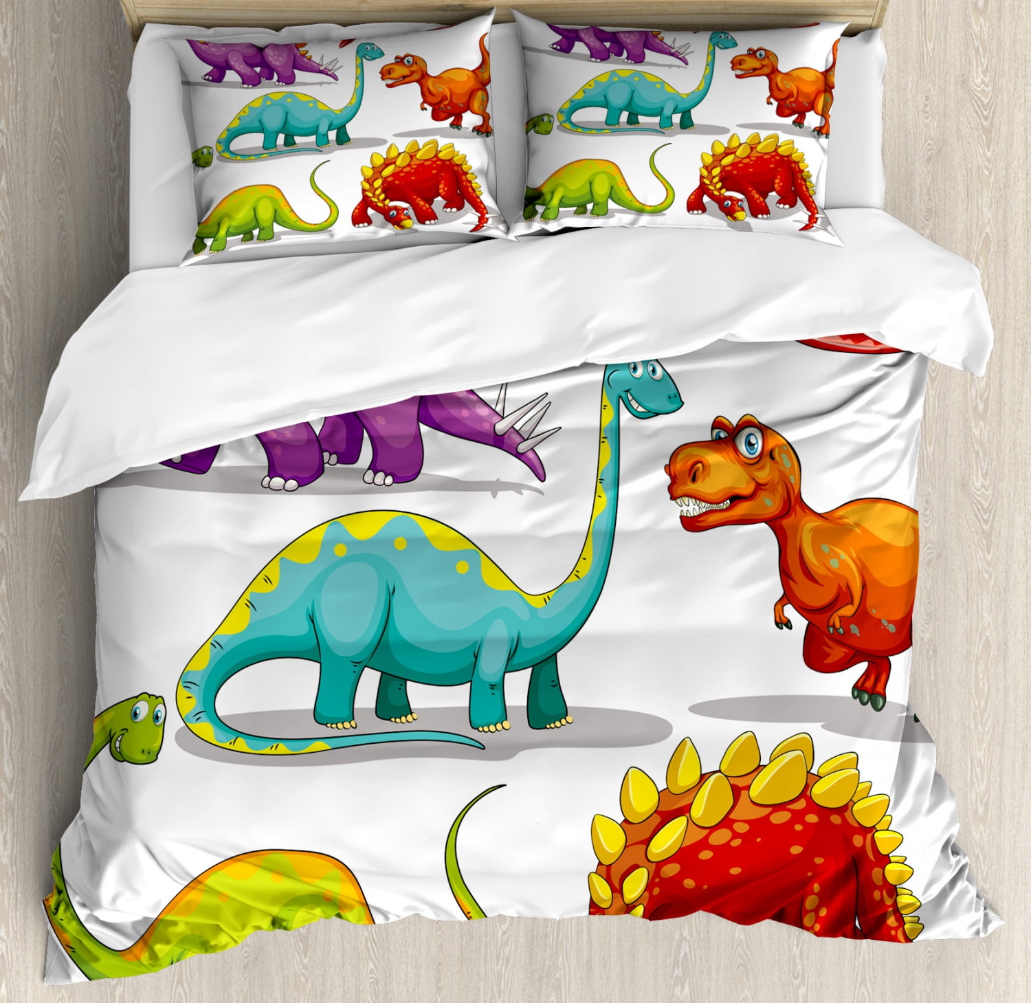 Dinosaur Duvet Cover Set, Colorful Funny Different Dino Themed Friendly