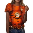 thumbnail image 2 of JOANKDMI Festive Halloween Graphic Tees for Women Bat Spider Web Pumpkin Moon Print Tops Short Sleeve Crewneck Casual Fall Shirts Holiday Party Blouse Tshirts, 2 of 6
