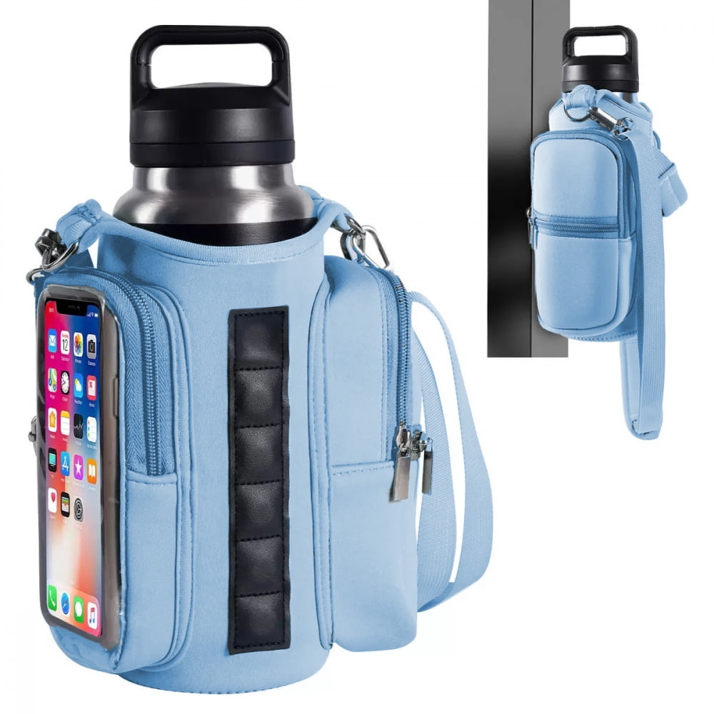 Magnetic Gym Water Bottle Bag with Transparent Window, Fits 21-40 oz