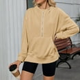 thumbnail image 6 of Zpanxa Women's Half Zip Hooded Sweatshirt Solid Color Pullover with Split Hem Front Pockets Modern Athletic Streetwear Top, 6 of 8