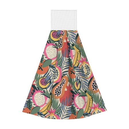 

Gaeub Tropical Fruit Print Hand Towels with Hook Hanging Tie Towels Coral Velvet Dishtowels for Bathroom Restroom Home Decor