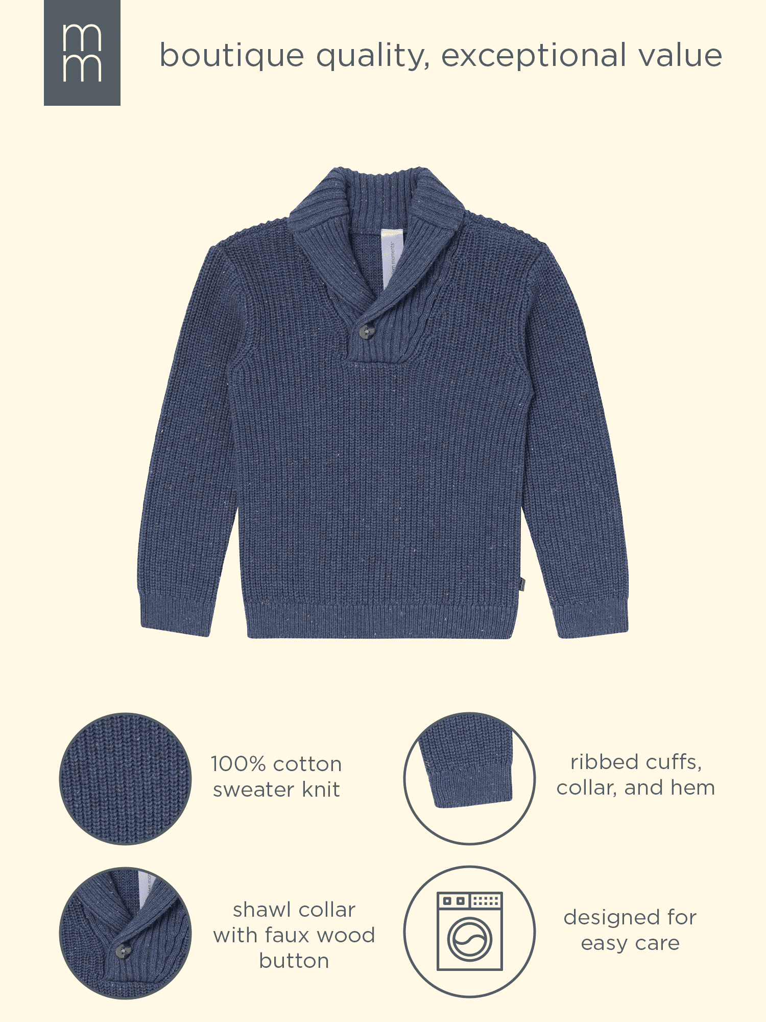 Modern Moments by Gerber Toddler Boy Shawl Collar Sweater, 12 Months - 5T