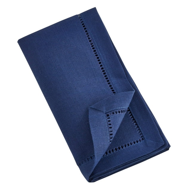 Fennco Styles Rochester Collection Classic Hemstitched 20 x 20 Inch Cloth Napkins, Set of 4 - Navy Blue Dinner Napkins for Banquets, Wedding Décor, Special Events and Home Everyday Use