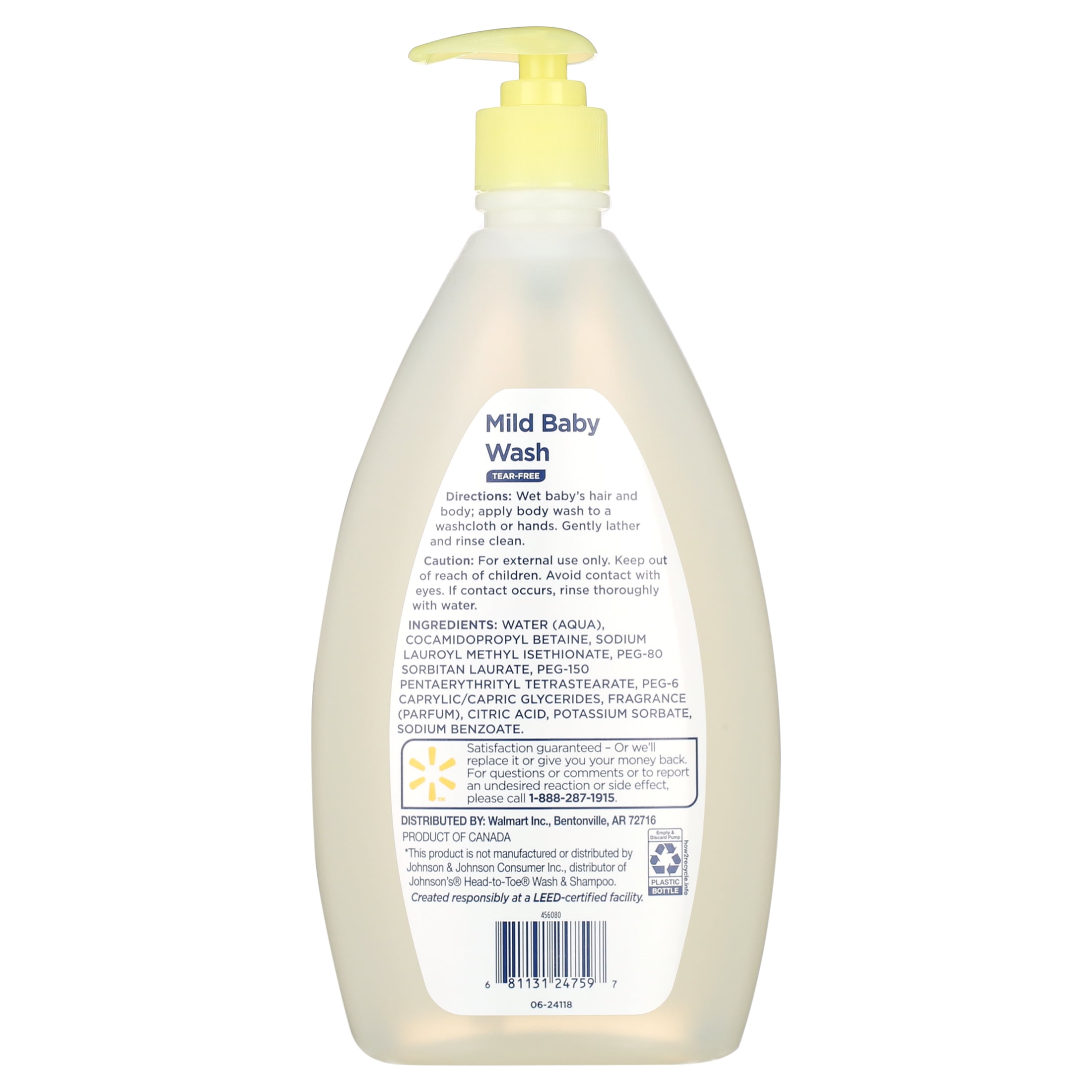 (4 pack) Equate Baby Tear-Free Mild Baby Wash, 28 fl oz