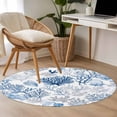 thumbnail image 5 of Navy Blue Coral Round Rugs 4ft, Summer Beach Coastal Ocean Nautical Non Slip Washable Rug Runner, Low Pile Indoor Floor Carpet Mat Bathroom Rugs for Living Room, Bedroom, Kids Room, 5 of 9