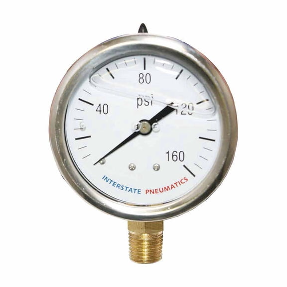 Interstate Pneumatics G7022-160 Oil Filled Pressure Gauge 160 PSI 2-1/2" Dia 1/4" NPT Bottom Mount