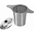 thumbnail image 1 of Colador de té con dos asas y tapa/bandeja de goteo de acero inoxidable 304, apto para la mayoría de las tazas de té., 1 of 4