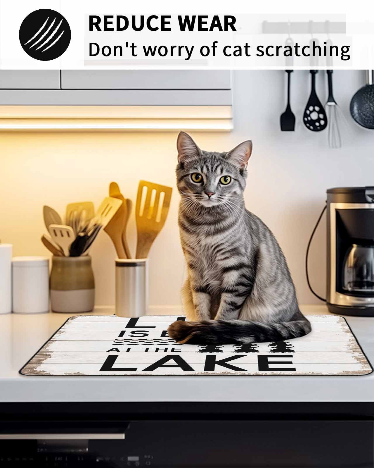 Stove Top Covers for Electric Stove, Life Is Better at The Lake Glass Stovetop Cover Protector, Rustic Black Artistic Aesthetics Induction Cooktop Protector Oven Mat for Kitchen Countertop 24"x21"