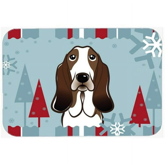 Winter Holiday Basset Hound Glass Cutting Board Large