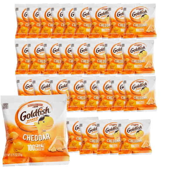 Pepperidge Farm Goldfish Baked Cheddar Crackers, Made with 100% Real Cheese, 0.75 oz Snack Packs, 30 Pack