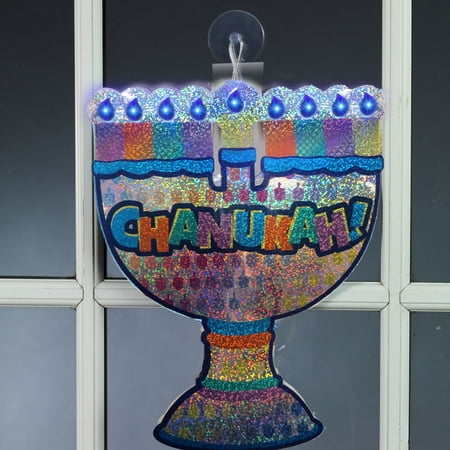 Rite Lite 10" Hanukkah LED Lighted Menorah Window Silhouette Decoration - Blue/Violet