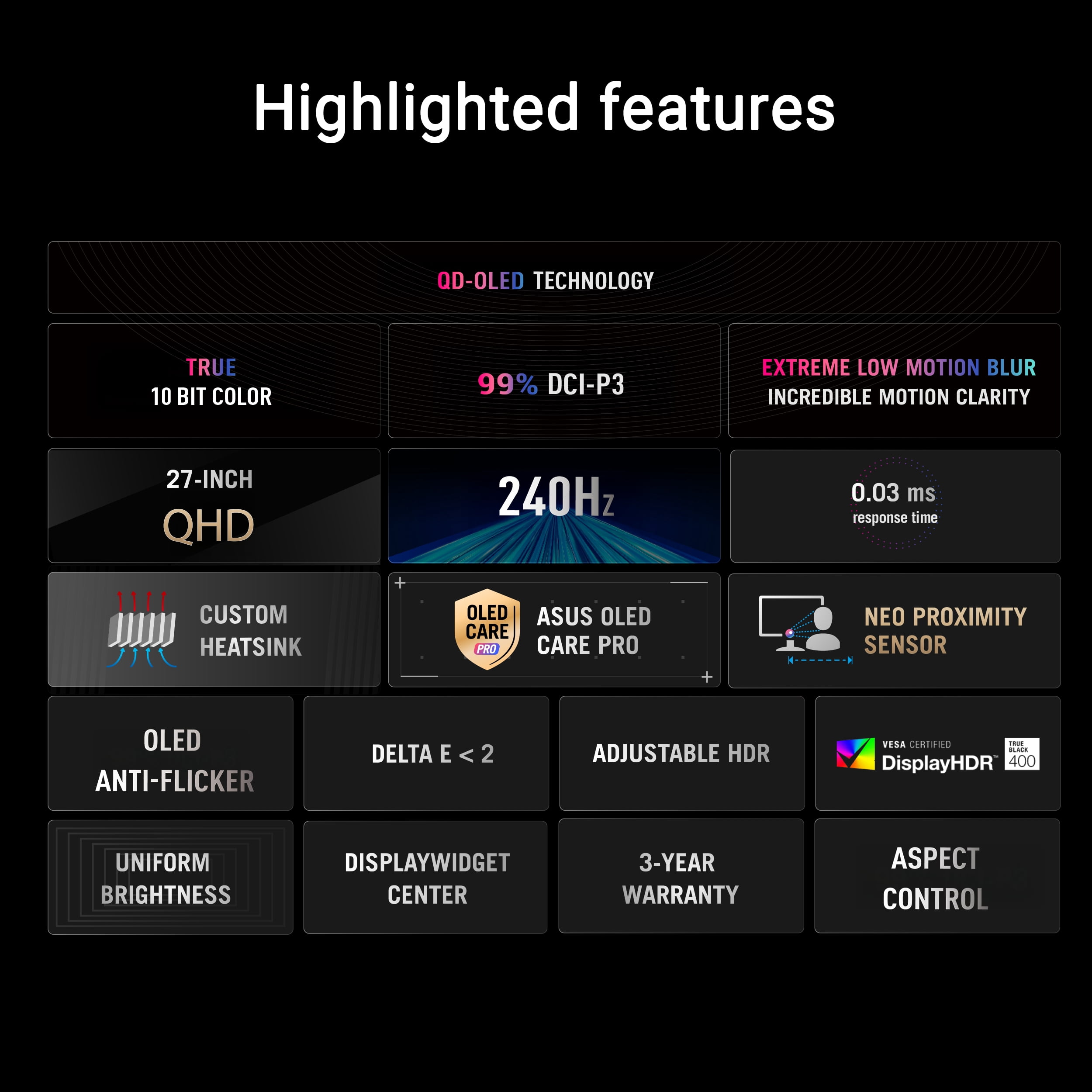 ASUS ROG Strix OLED 27" 1440P Gaming Monitor (XG27AQDMESZ) - QHD, QD-OLED, 240Hz, 0.03ms