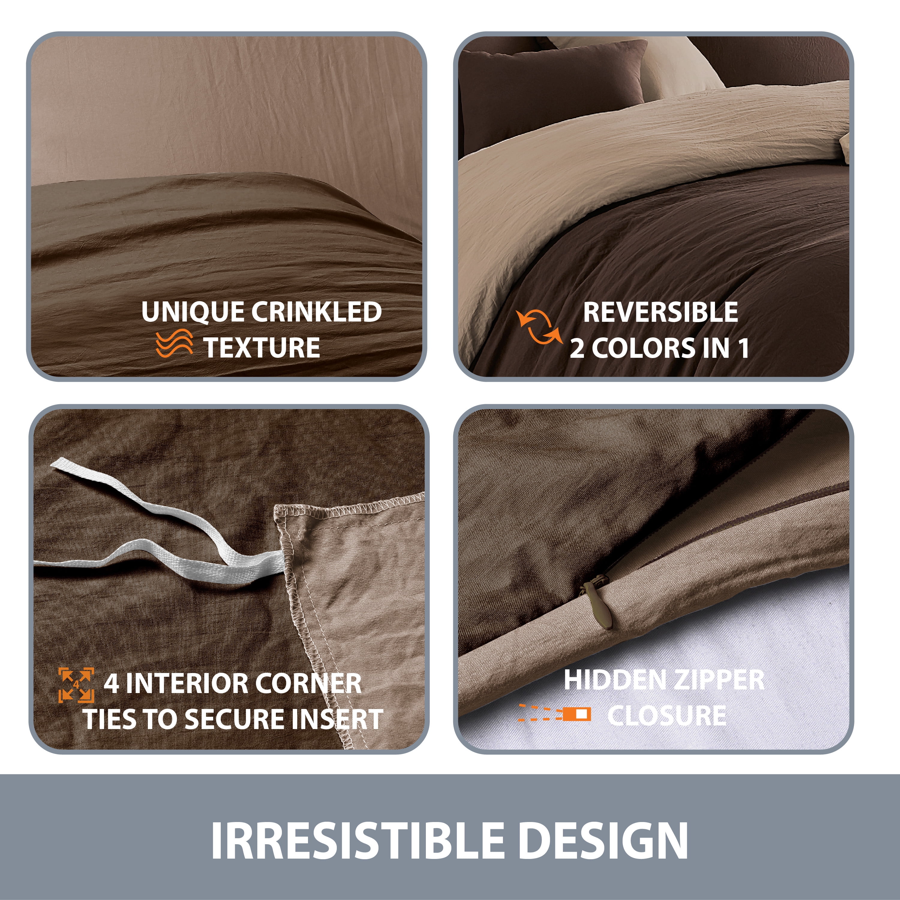 2PC Chocolate/Tan Reversible Duvet Cover & Sham Set (Comforter not Included), Twin/Twin XL
