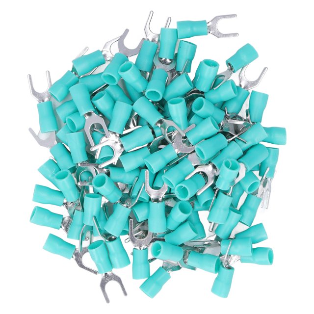 Terminales de horquilla aislados 100 piezas Terminales de horquilla Conector de cable tipo U de pala aislado 16‑14AWG Crimpado de cable para sistema de control de potencia SV2‑5 Verde