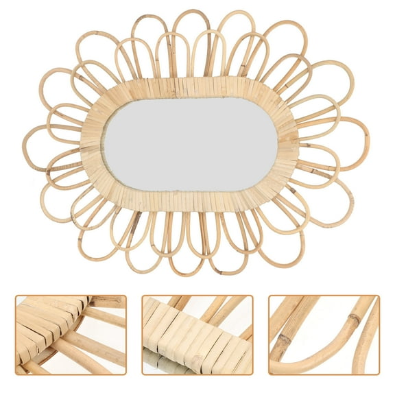 FOMIYES 1Set Wall Hanging Mirror Rattan Framed Wooden 50x38Cm