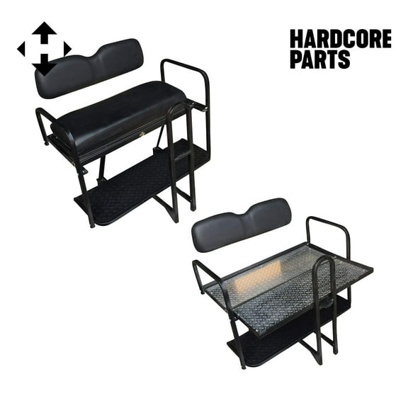 Hardcore Parts Rear Flip Seat For Club Car PRECEDENT Golf Cart 2004-Present Model (Black Cushion w/t Grab Bar Attachment)