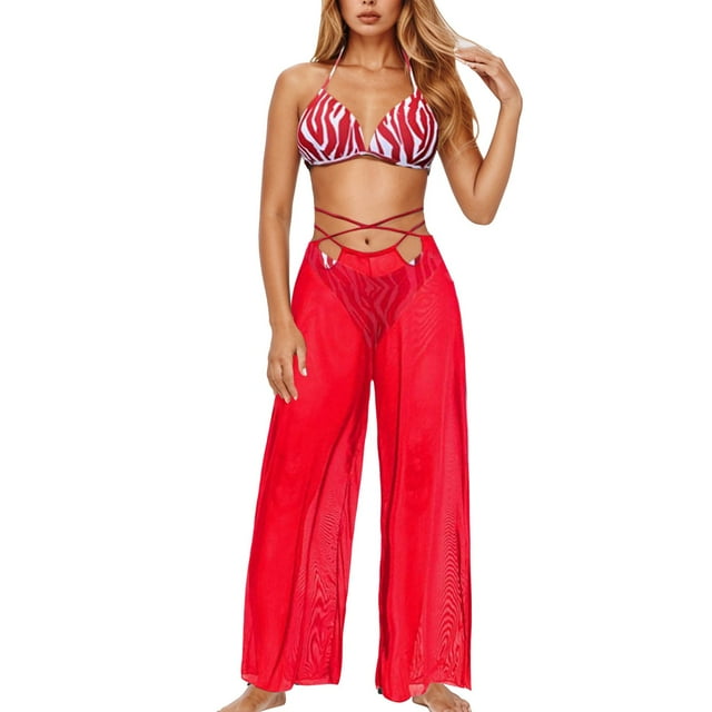Toimothcn Womens Swimsuits Set 2025 Solid Color Bikini Three Piece Beach Split Swimsuit Set Soft Womens Swimming Clothes