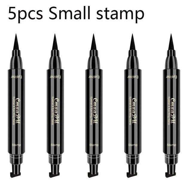 Lápiz Delineador de ojos líquido 2 en 1 para mujer, sello alado, a prueba de agua, secado rápido, doble punta, negro, maquillaje, cosméticos( 5PCS Small Stamp