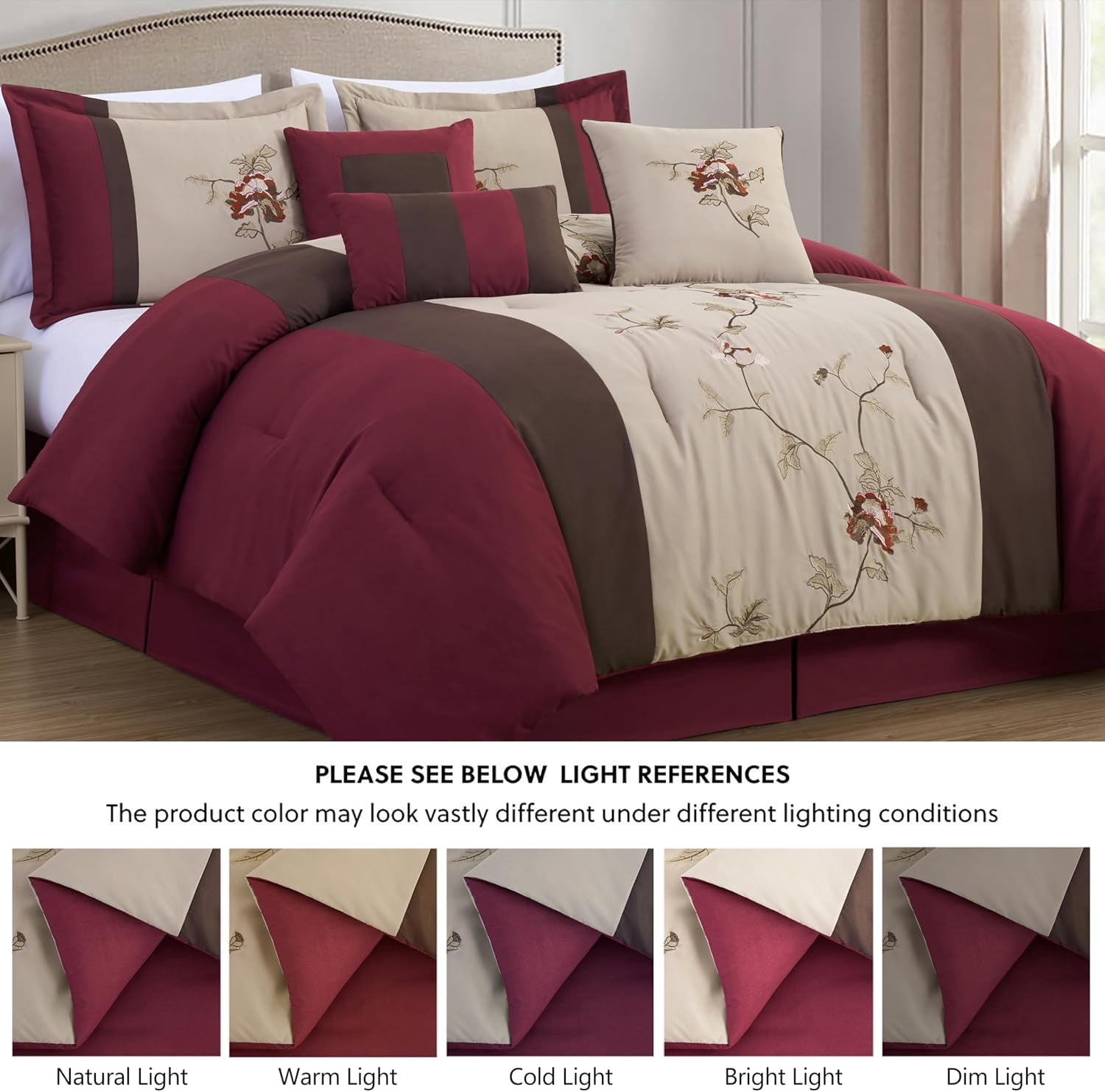 Chezmoi Collection Floral 7 Piece Comforter Sets, Full with Shams, Bed Skirt, Cushions, Breakfast Pillow