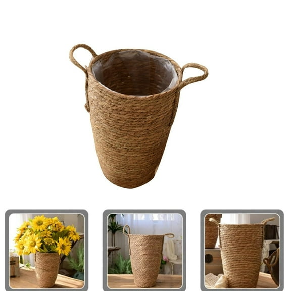 QZS Woven Flower Basket,Portable Garden Planters Baskets for Home,7.5x11.4In Durable Plant Basket with Plastic Liner for Floor Potted Pots Decor