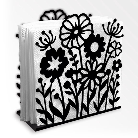 Gleamdisplay Wildflowers Metal Napkin Holder - Black, 4.9x5.3x2.0 Inches for Kitchen Dining Table